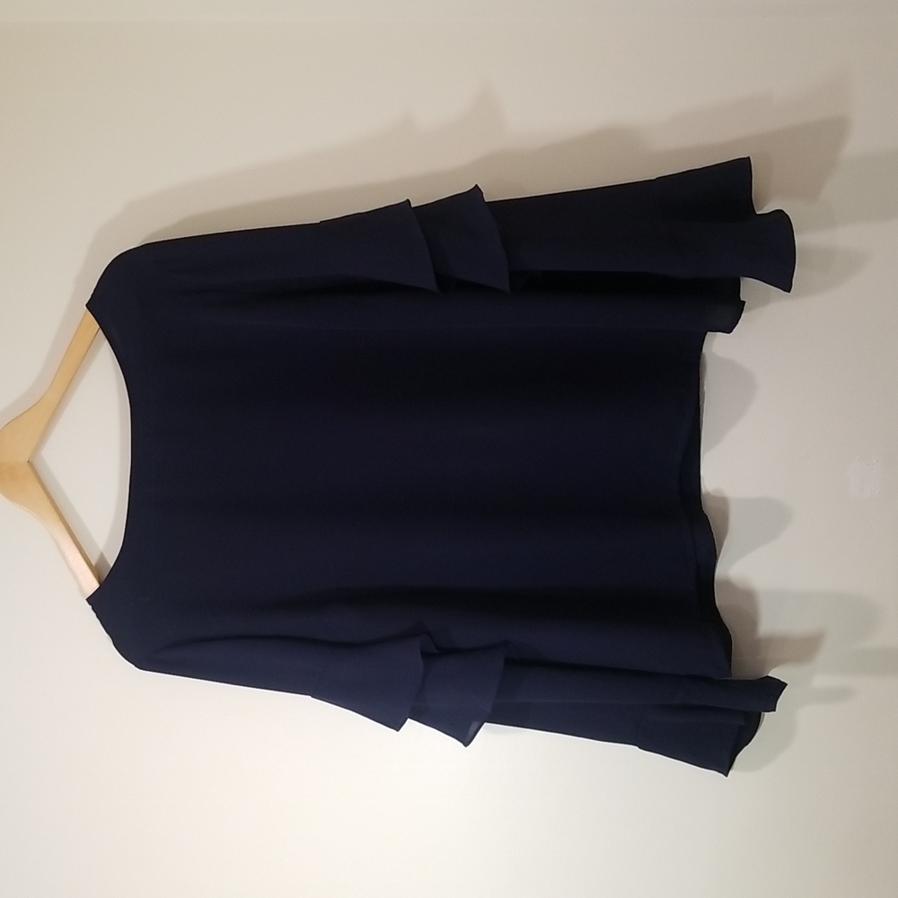 Banana Republic - Boatneck Blouse with Ruffled Sleeves - Navy - XL